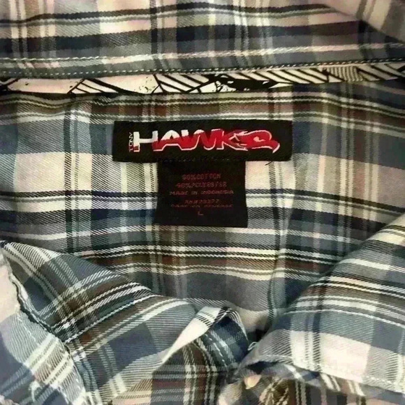 TONY HAWK Men's Shirt Button Up Long Sleeve Brown/Blue Plaid Size L - Picture 2 of 4